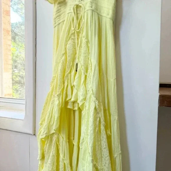 NWT Free People Dancing On Air Maxi Dress Summer Lace Flowy Boho Yellow NWT Free People Dancing On Air Maxi Dress Summer Lace Flowy Boho Yellow